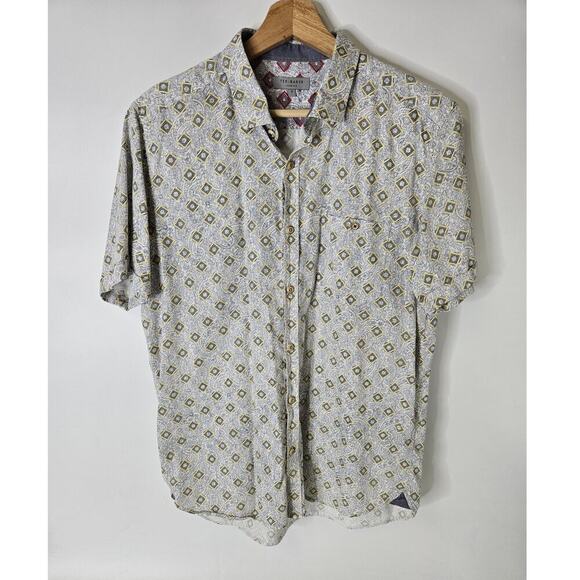 Ted Baker Diageo Mens Geometric Paisley Print Short Sleeve Shirt Size 4 (L)